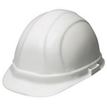 Hard Hat with ratchet adjustment and 6 point nylon suspension and one color pad printed imprint.